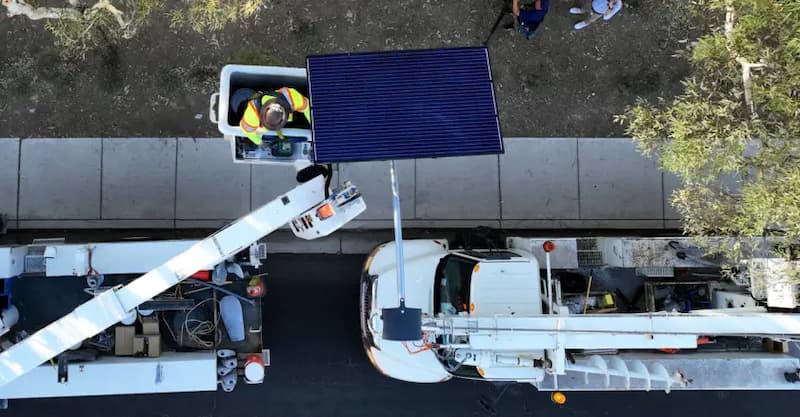 clark country installing fonroche solar street light