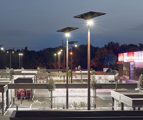 Commercial Solar Lighting in Retail Store Parking Lot