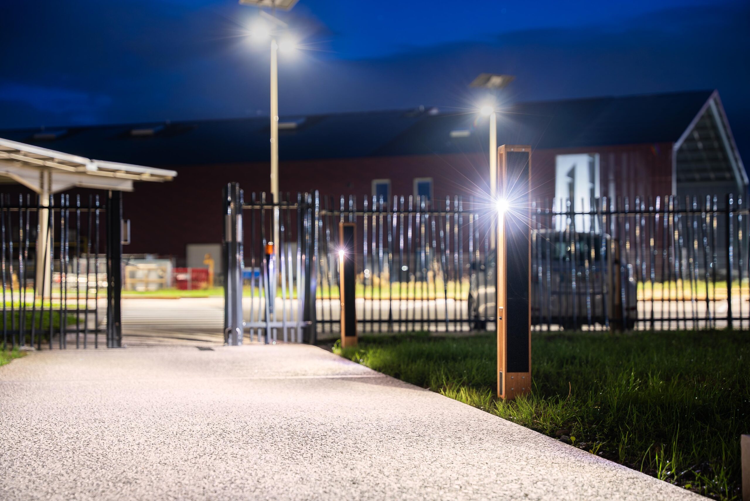 Solar-powered lighting for public spaces in a municipal area