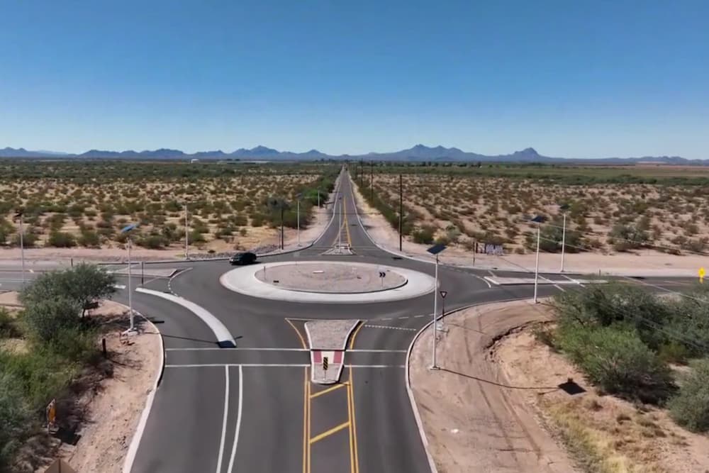 solar roadway lighting - roundabout in arizona