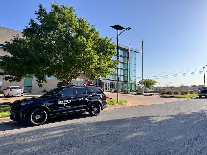 solar security light in front of fort worth tx police department