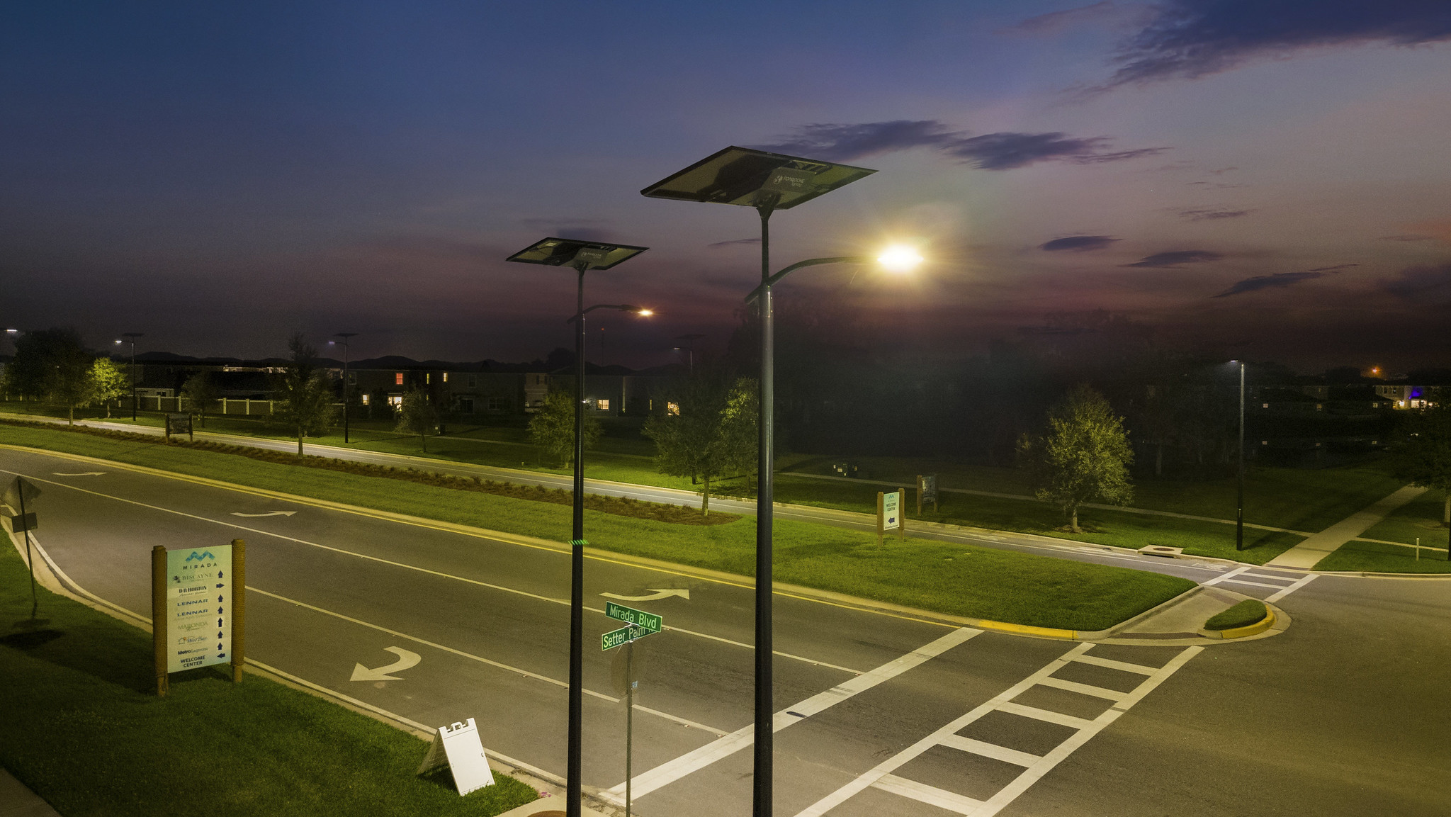 Florida municipal walkway lit by Fonroche solar lights with no visible wiring