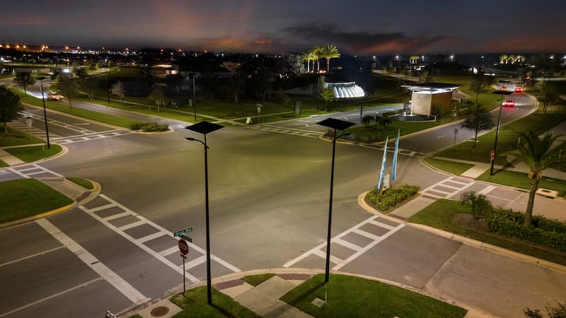 Urban solar street lighting enhancing safety in residential areas